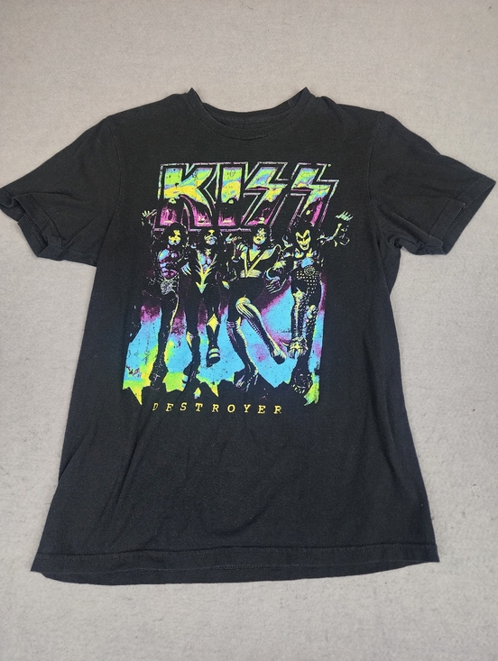 Kiss Tops - KISS Destroyer Graphic Tee - Black with Neon Print Retro Band Tee